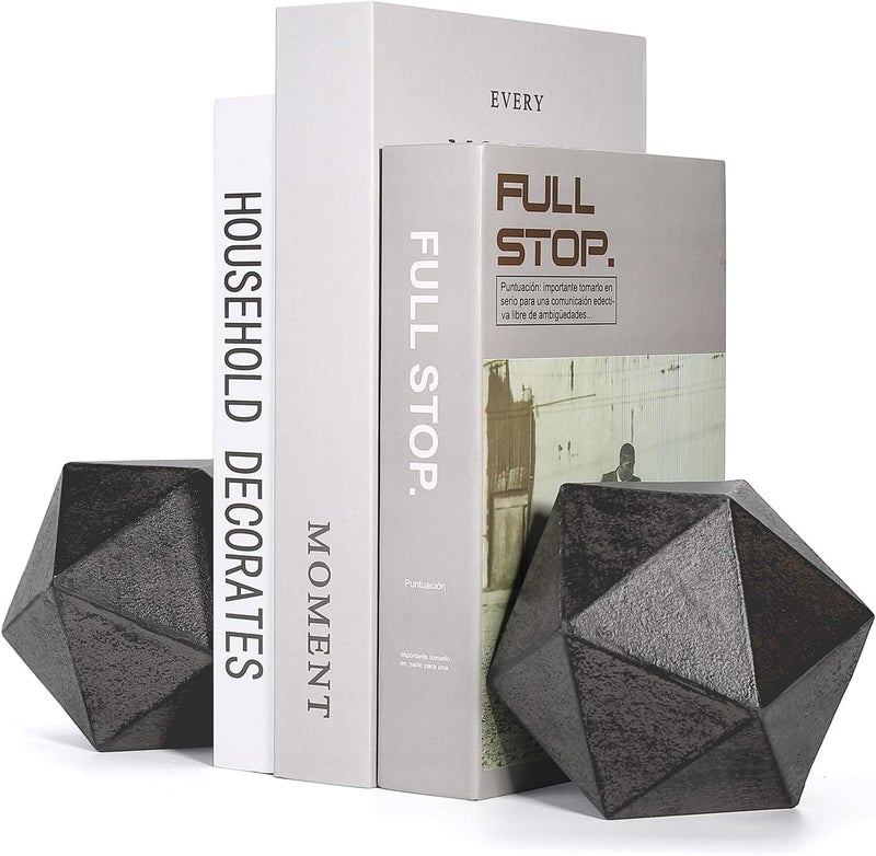Ambipolar Geometric Decorative Ball Shaped Bookends, Modern Cast Iron Black Bookends for Office Desk, Book Shelf, Room Decor, Home Office, Book Stand or Organizer, Set of 2. Antique Black - Image 1